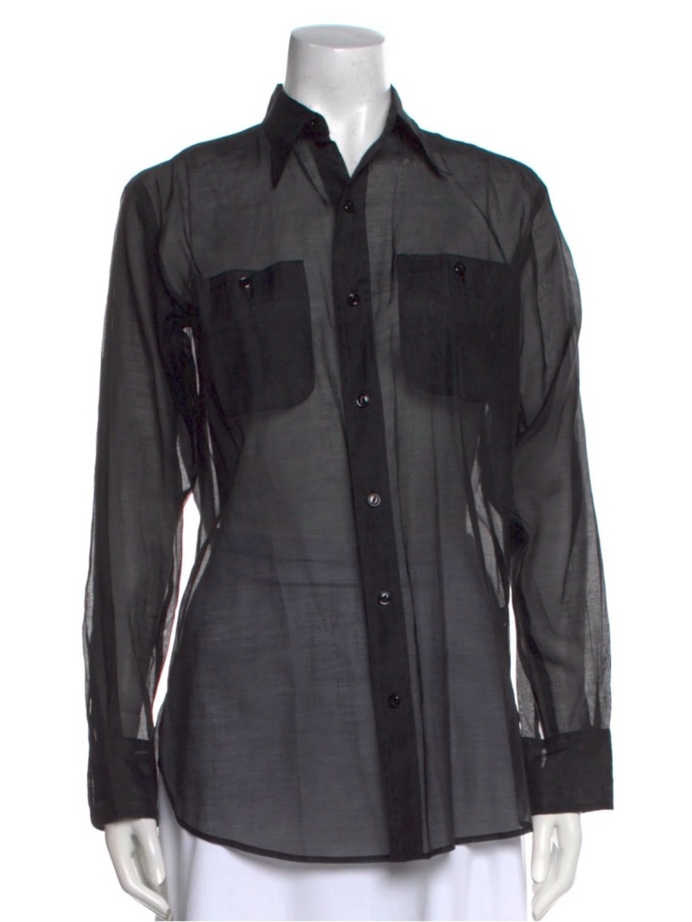 RALPH LAUREN BLACK LABEL Black Long-Sleeve Sheer Button Shirt Jacket